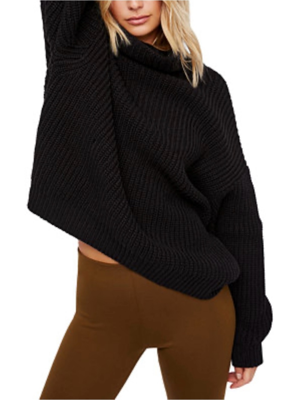 Free People Black Oversized Ribbed Turtleneck Sweater